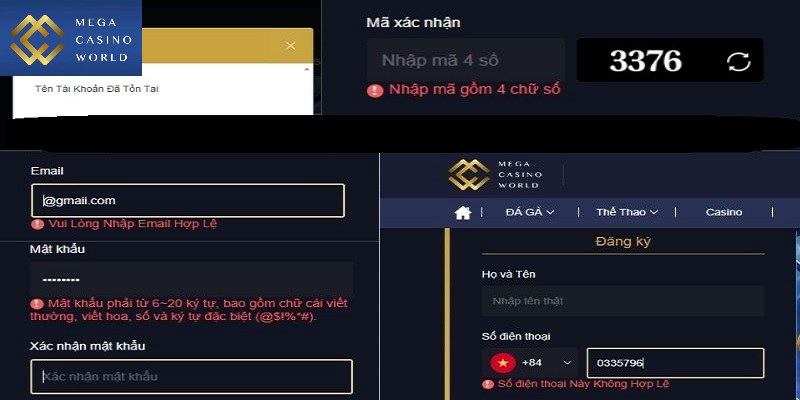 Lỗi có thể gặp khi tạo tài khoản đăng ký MCW